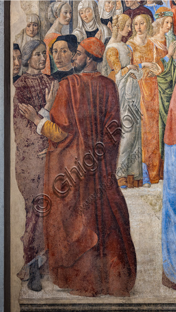 Cappella del Miracolo del Sacramento: il personaggio che guarda l’osservatore è un “Autoritratto di Cosimo Rosselli”, particolare degli affreschi di Cosimo Rosselli (1484- 1488).Firenze, Chiesa di S. Ambrogio.