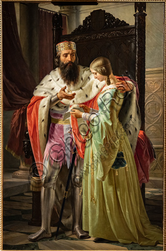 Carlo Arienti: "Amedeo VIII showing Princess Mary the letter sent by the Duke of Milano where he asks her hand", oil painting, 1841.