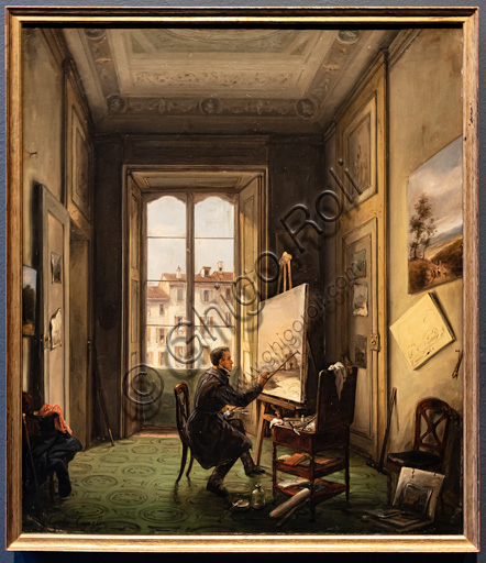 Carlo Canella: "Ritratto del pittore Giuseppe Canella nel suo studio a Milano", 1837, dipinto a olio su tela.