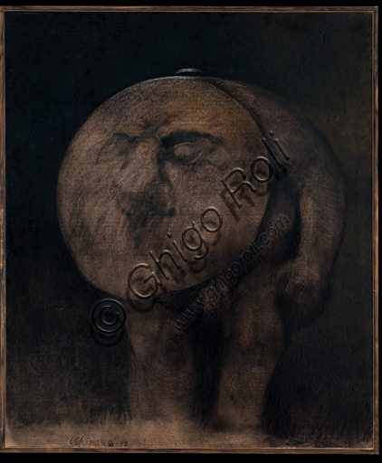 Carlo Cremaschi: "Monos" ; oil painting on board, cm. 174 × 105.