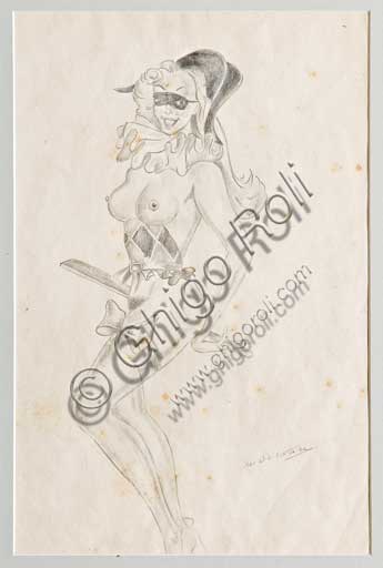 Collezione Assicoop Unipol: Mario Molinari (1903 - 1966) " Il Carnevale". Disegno erotico a matita, cm 32 x 21.