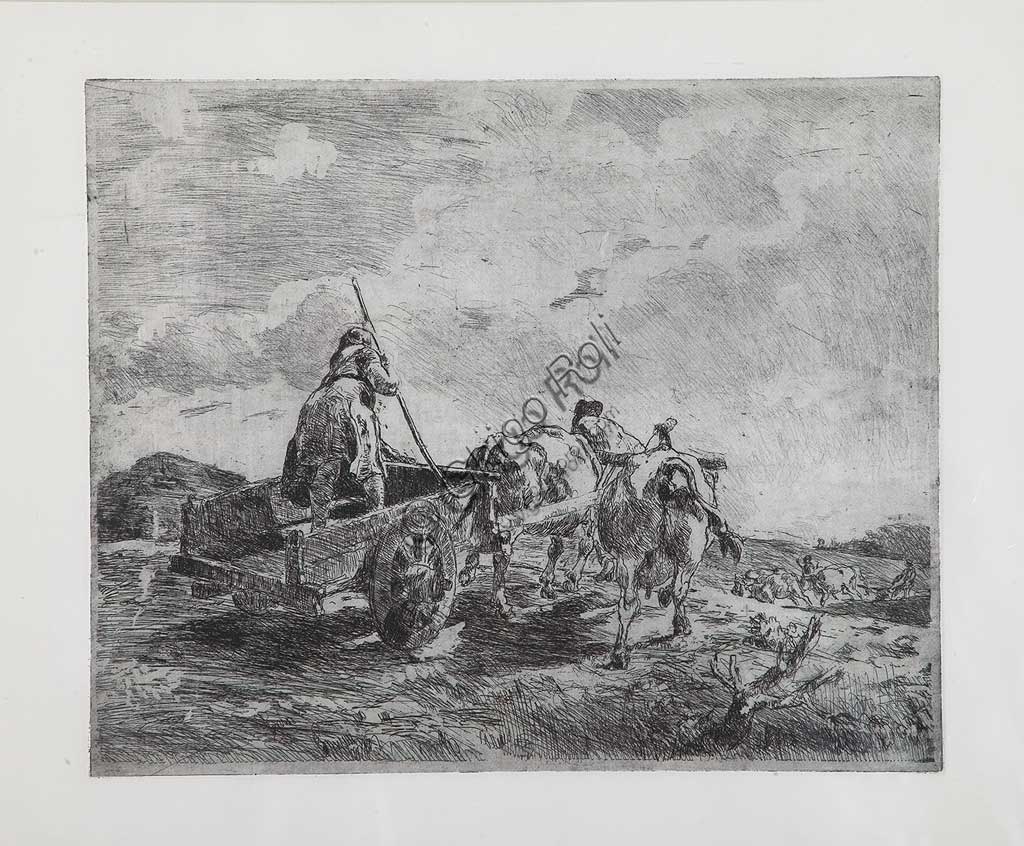   Assicoop - Unipol Collection: Giuseppe Graziosi (1879-1942), "Cart with Oxen", etching and aquatint on paper, plate.