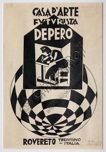  Rovereto, Casa Depero: sketch for the logo "Casa d'Arte Futurista Depero" by Fortunato Depero, 1921 - 1923.