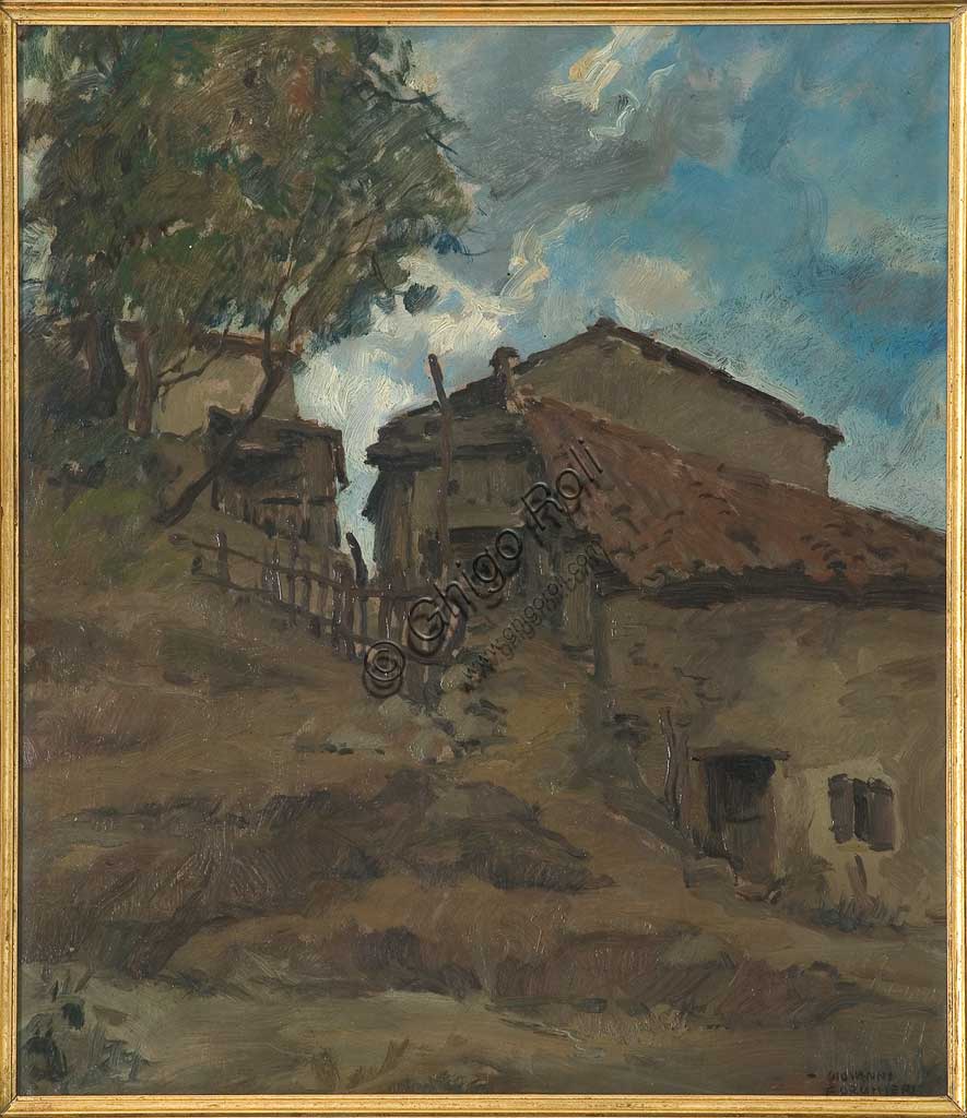 Assicoop - Unipol Collection: "Mountain Traditional Housefarm", oil on plywood, by Giovanni Forghieri, (1898 - 1944).