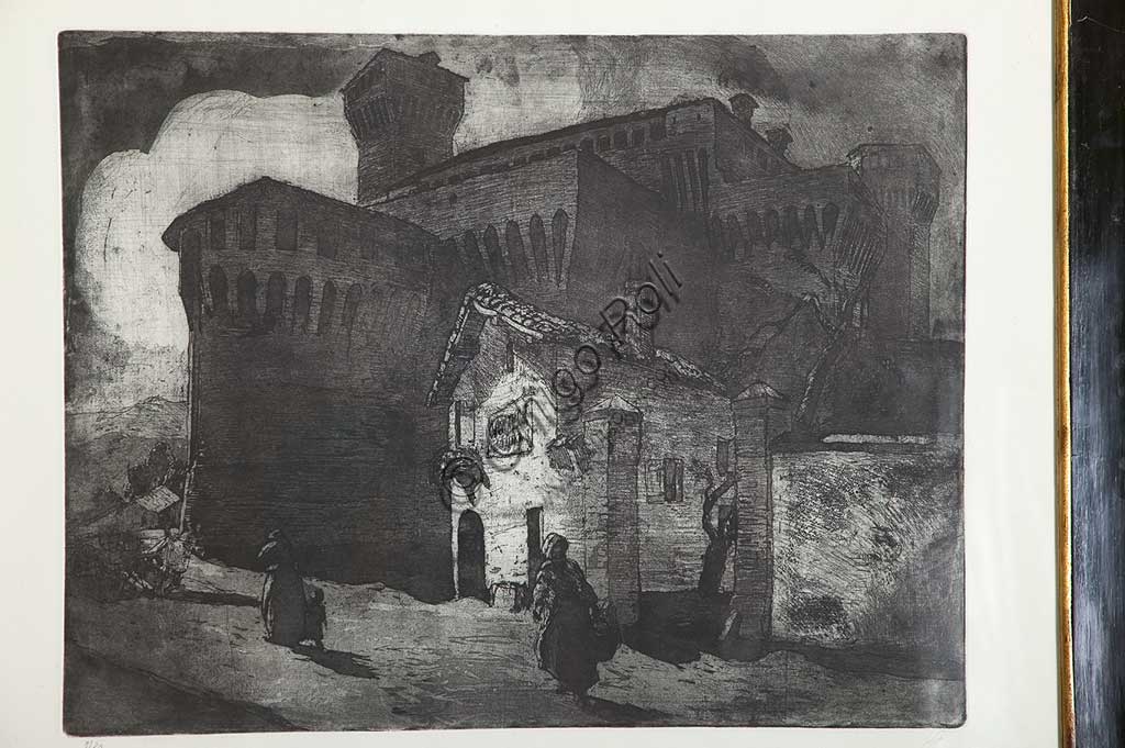   Assicoop - Unipol Collection: Giuseppe Graziosi (1879-1942), "The Castle of Vignola", etching and aquatint on paper, plate.