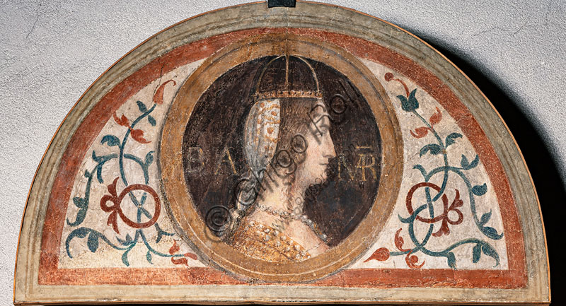  Sforza Castle, Civic Collections of Ancient Art: lunette with “Portrait of Bianca Maria Visconti, Francesco Sforza’s wife” from the Atellani house, circle of Bernardino Luini, 16th century.