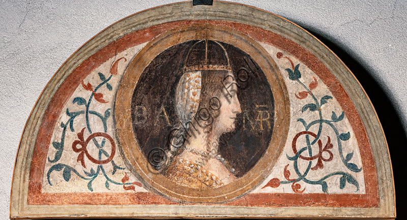 Castello Sforzesco,  Civiche Raccolte di Arte Antica: lunetta con “Ritratto di Bianca Maria Visconti, moglie di Francesco Sforza”dalla casa degli Atellani, cerchia di Bernardino Luini, XVI sec.