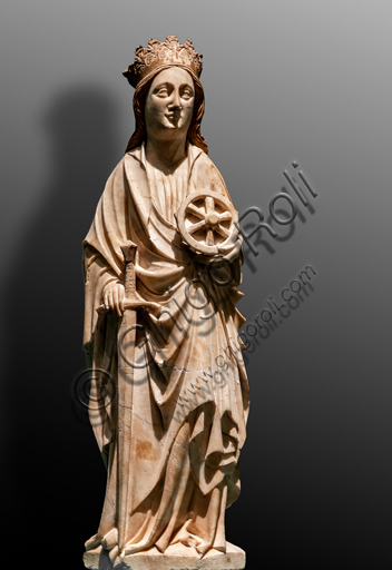  Perugia, National Gallery of Umbria: "S. Catherine from Alessandria", by a Rhenish sculptor, early 15th century. Carved and painted white marble.