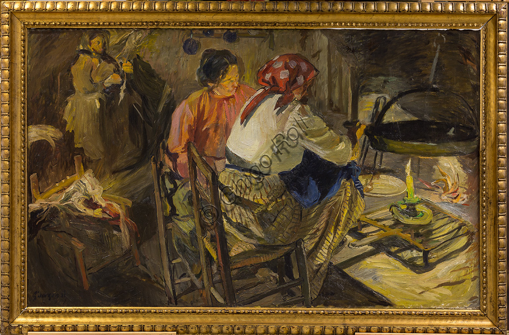  Assicoop - Unipol Collection:Giuseppe Graziosi (1879 - 1942): "Supper". Oil painting, cm 91 x 150.