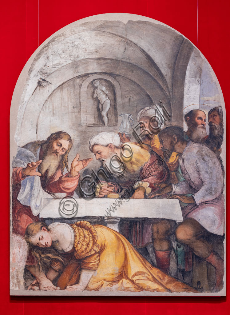 Brescia, Pinacoteca Tosio Martinengo: "Feast in the house of Simon the Pharisee", by Girolamo Romani, known as Romanino, 1532-33.  Fresco trasferred on canvas.