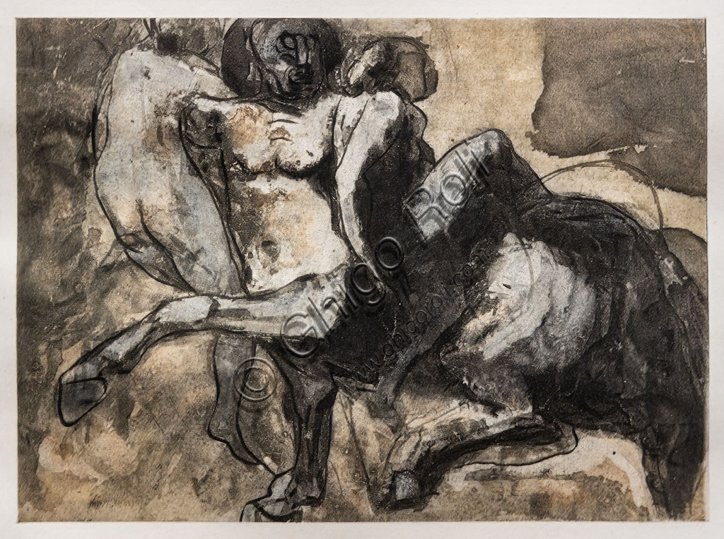 “Centaur abducting two women”, after Auguste Rodin, 1897, photoengraving of the Album Fenaille.