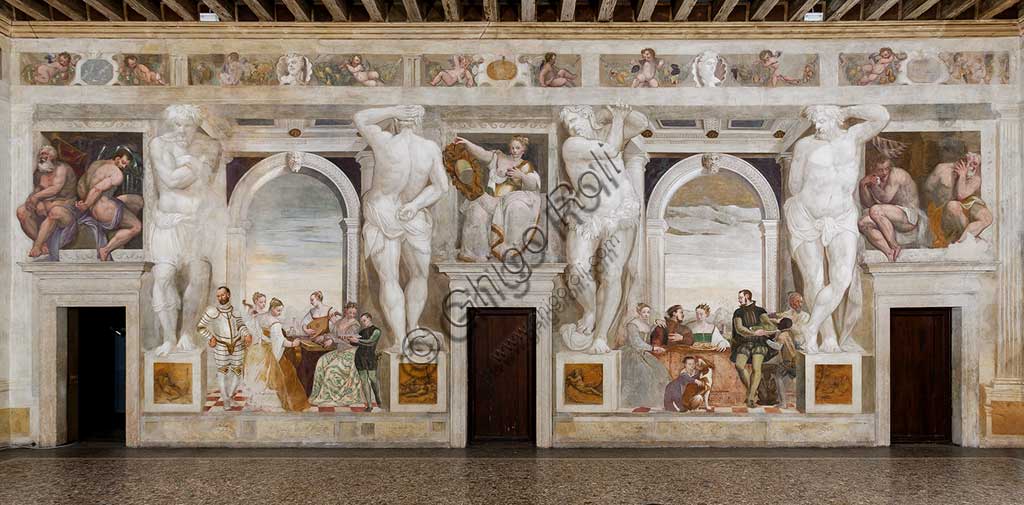 Caldogno, Villa Caldogno, main hall: on the left, "The Concert"; on the right, "The Banquet". Frescoes by Giovanni Antonio Fasolo, about 1570.