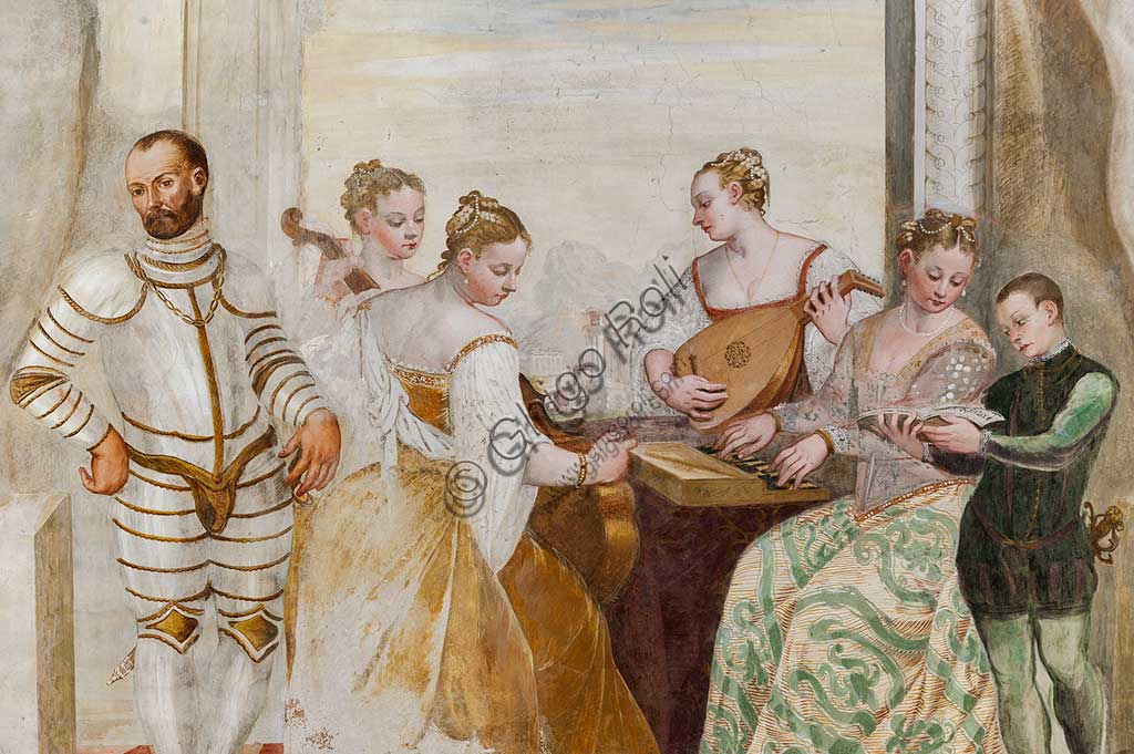 Caldogno, Villa Caldogno, salone:  "Il concerto". Affresco di Giovanni Antonio Fasolo, ca. 1570. Particolare.
