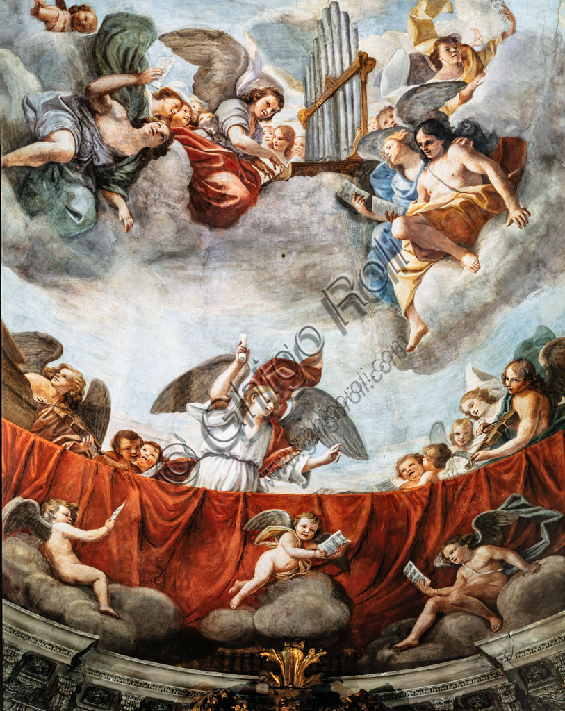 “Concerts of Angels”, fresco by Matti Preti, 1651-2, apse of the Church of S. Biagio nel Carmine in Modena. Detail.