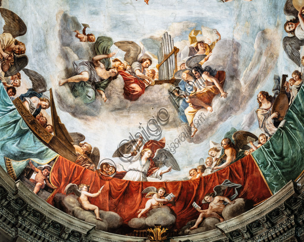 “Concerts of Angels”, fresco by Matti Preti, 1651-2, apse of the Church of S. Biagio nel Carmine in Modena. Detail.