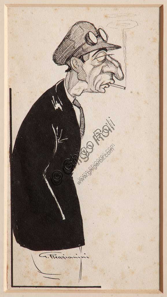 Collezione Assicoop - Unipol: Giovanni Reggianini (1882 - 1942), "Chiergato, pilota dell'Isotta Fraschini". Matita nero su carta.