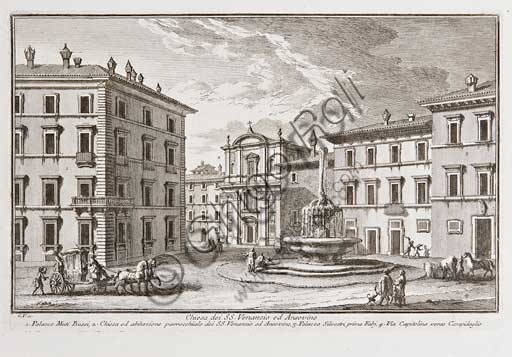 Collezione Assicoop Unipol: Giuseppe Vasi (1710 - 1782), "Chiesa dei SS. Venanzio e Ansovino a Roma". Incisione d'epoca, cm 24 x 34.