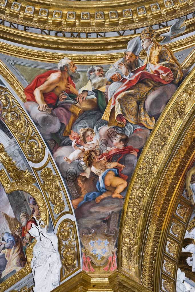 Church of Jesus, the interior, the dome of the transpet: the pendentive with St. John, fresco by Baciccia (Giovan Battista Gaulli), 1679.