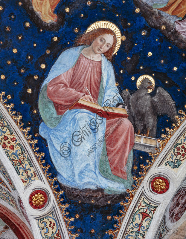  Church of S. Maurizio al Monastero Maggiore, the nuns’ choir, pictorial decoration of the intrados of the upper vault: “St. John the Evangelist”, by Vincenzo Foppa. 