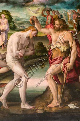 Chiesa di San Giacomo, cappella Poggi:  Battesimo di Gesù; dipinto a olio di Prospero Fontana (1561), su bozza di Pellegrino Tibaldi, particolare.