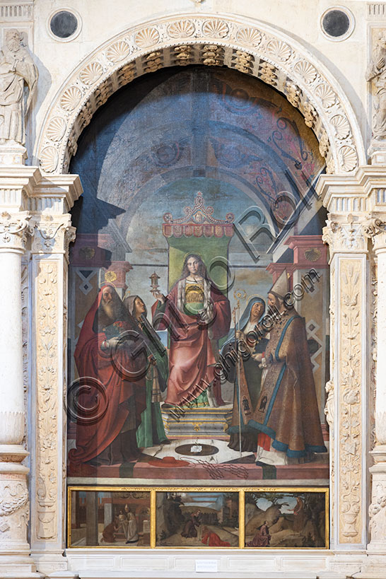Chiesa di Santa Corona, Altare Porto Pagello, XVI secolo: “Santa Maria Maddalena, tra S. Gerolamo, S. Monica, S. Paola e S. Agostino”, di Bartolomeo Montagna (1514-5).