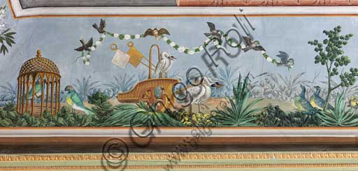 Palermo, The Royal Palace or Palazzo dei Normanni (Palace of the Normans), The Royal Apartment, the Birds Room, the frescoed vault: detail with swans and other birds.