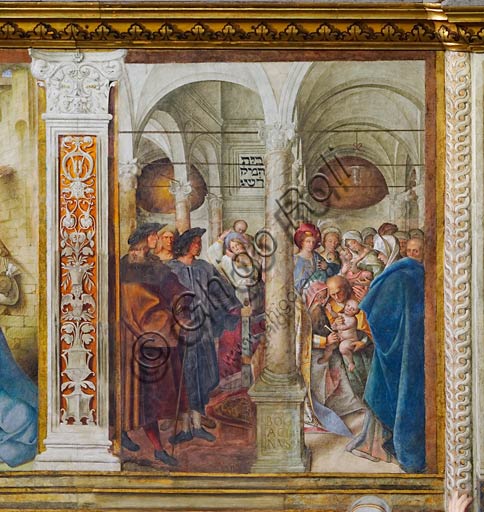 Cremona, Duomo (Cattedrale di S. Maria Assunta), interno,   navata mediana, quarto arcone: "Circoncisione di Gesù dei Pastori", affresco di Boccaccio Boccaccino, 1514-15.