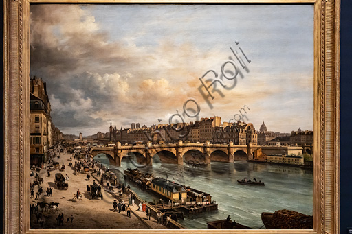 Giuseppe Canella: "View of the Cité and the Pont Neuf from the Quai du Louvre", oil painting, 1832.