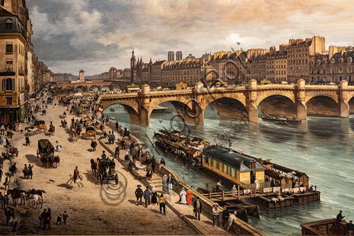 Giuseppe Canella: "View of the Cité and the Pont Neuf from the Quai du Louvre", oil painting, 1832.