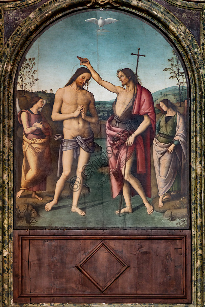  Città della Pieve, Cathedral of St. Gervase and Protasio: Baptism of Christ, 1510, by Pietro di Cristoforo Vannucci, known as Perugino.
