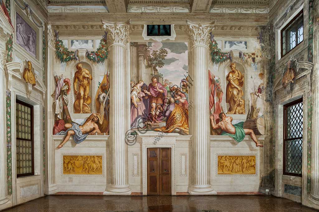 Fanzolo, Villa Emo, the main hall : "Scipio's Clemency". Frescoes by Giovanni Battista Zelotti, about 1565.