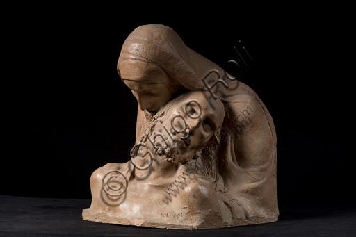 Assicoop - Unipol Collection: Ermenegildo Luppi (1877 - 1937), "Sketch with two heads (Christ and the Virgin Mary) for la Pietà, i.e. Lamentation over the Dead Christ", terracotta (earthenware) sketch.