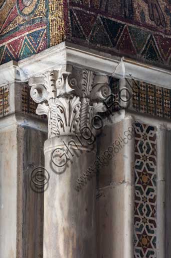 Palermo, The Royal Palace or Palazzo dei Normanni (Palace of the Normans), Pisana Tower,  the King Roger Room (the Room which was commissioned by King Roger II d'Altavilla): detail with an angular column.