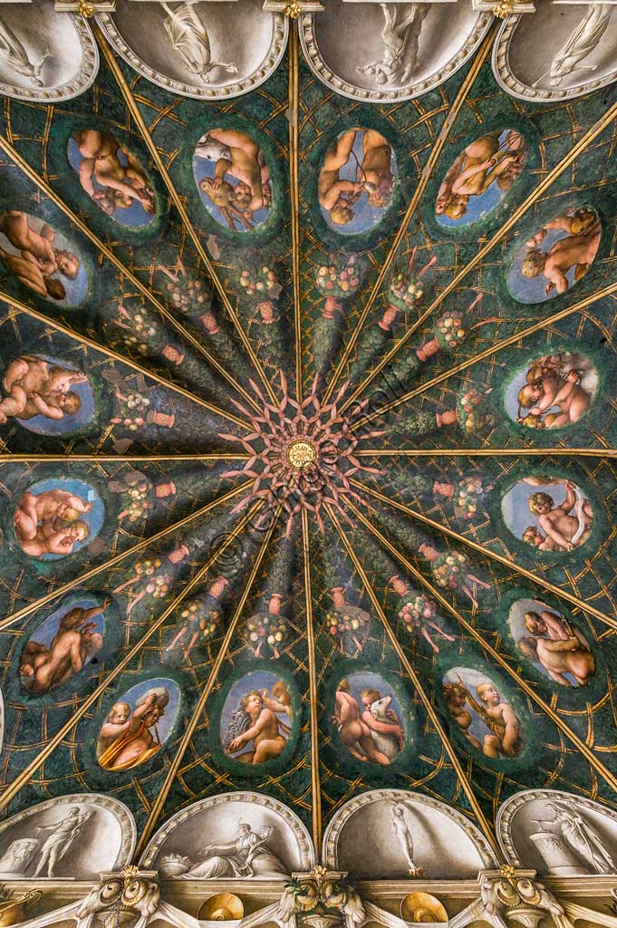 Parma, Former Monastery of St. Paul, Chamber of the Abbess or of St Paul or of Giovanna da Piacenza, the vault: frescoes on the theme of Diana by Antonio Allegri, known as il Correggio (1518-9).