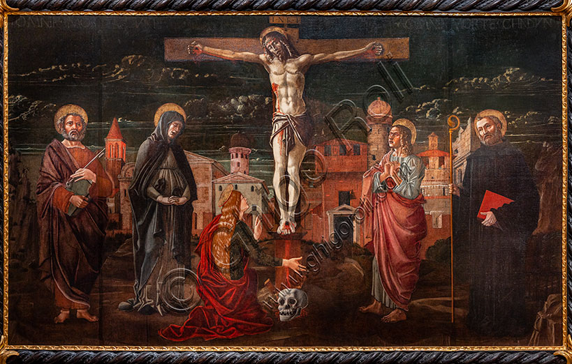 “Crucified Christ among St. Peter, the Virgin, Mary Magdalene, St. John the apostle and St. Benedict”, by Master of St. Peter in Vicenza, oil painting on canvas, eight-ninth decades XV century.