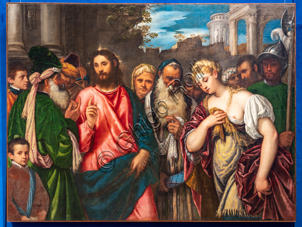 Brescia, Pinacoteca Tosio Martinengo: "Christ and the adulteress",  by Polidoro De Renzi, detto Polidoro da Lanciano, 1540-5. Oil on canvas.