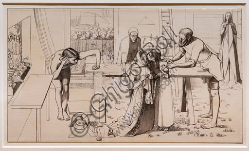  Study for "Christ in the house of his Parents",  (1849)  by John Everett Millais (1829 - 96); graphite on paper.