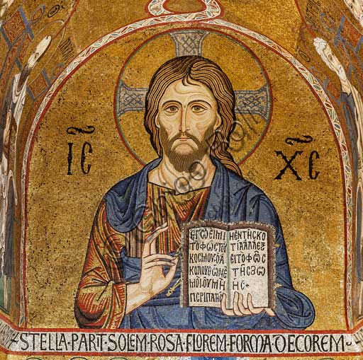 Palermo, Palazzo Reale o Palazzo dei Normanni,  Cappella Palatina (Basilica), abside meridionale o absidiola di San Paolo, mosaici: "Cristo Pantocrator" e "Natività", secolo XII.