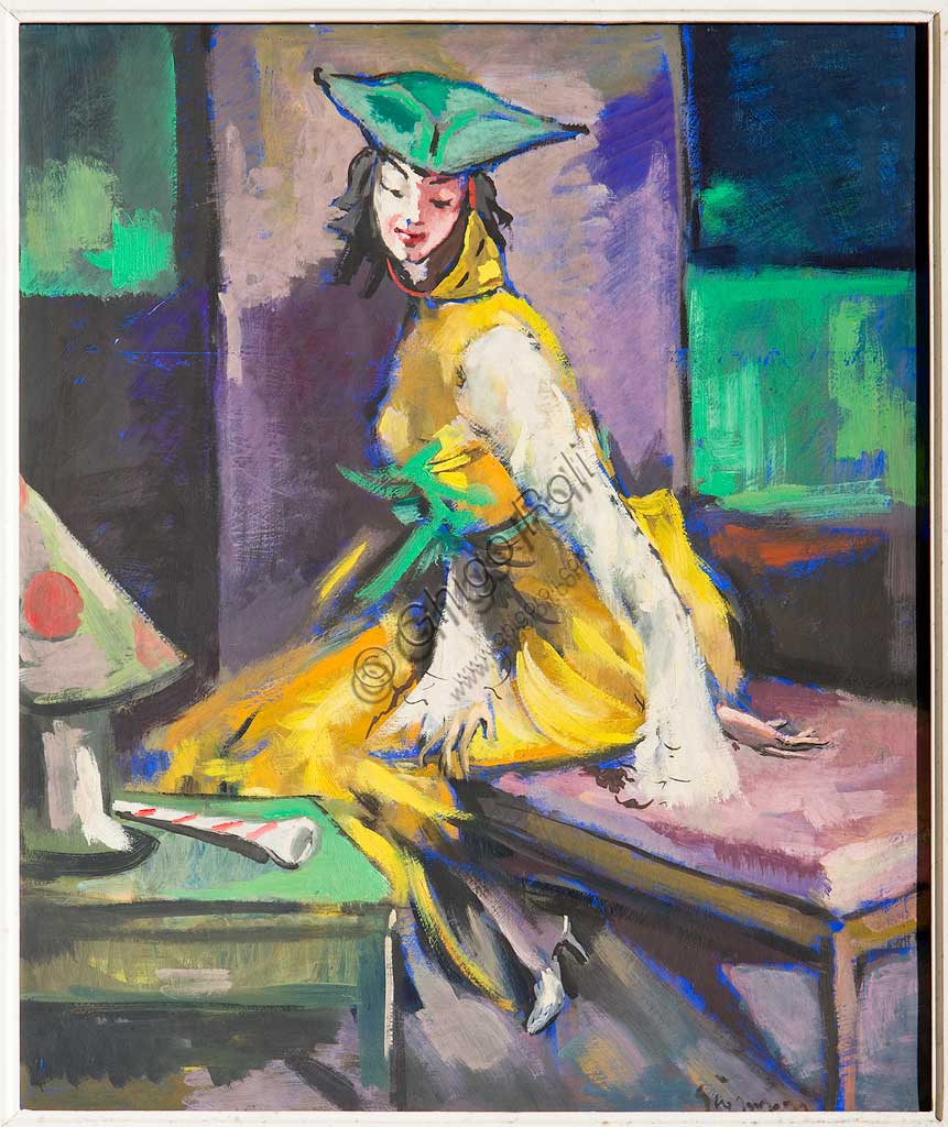 Collezione Assicoop - Unipol:  Giovanni Guerzoni (1876-1948), "Dama in maschera". Olio su tela, cm 60 x 50.