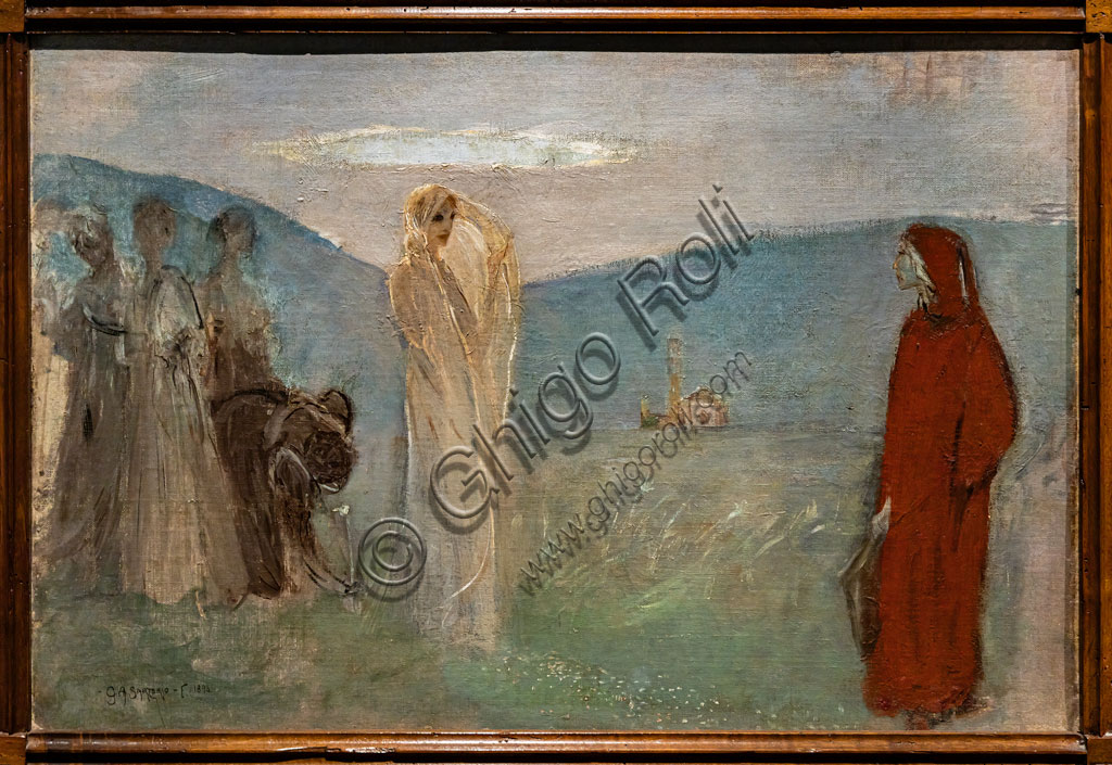 “Dante e Beatrice”, di Giulio Aristide Sartorio, 1896, olio su tela su cartone.