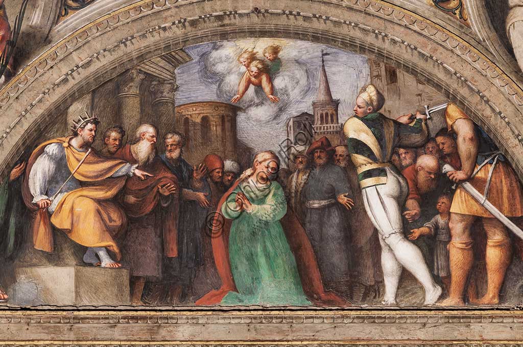 Piacenza, Santuario della Madonna di Campagna, Cappella di Santa Caterina, lunetta: "Decapitazione di S. Caterina". Affresco del Pordenone (Giovanni Antonio de Sacchis, 1530 -1532).