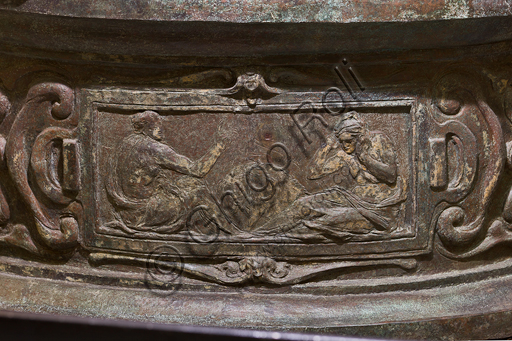 Florence, Museum of the Opera del Duomo (Museum of Florence Cathedral of Santa Maria del Fiore): bronze group of "The Beheading of the Baptist” (coming from the east side of the Baptistery) by  Vincenzo Danti (1569-70). From the South Side of the Baptistery. Detail of the base.