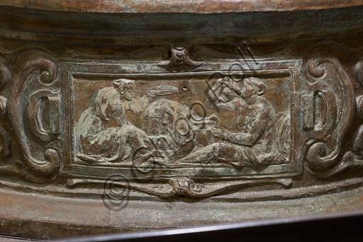 Florence, Museum of the Opera del Duomo (Museum of Florence Cathedral of Santa Maria del Fiore): bronze group of "The Beheading of the Baptist” (coming from the east side of the Baptistery) by  Vincenzo Danti (1569-70). From the South Side of the Baptistery. Detail of the base.