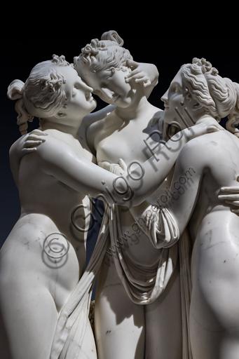  "The three Graces", 1812-17, by Antonio Canova (1757 - 1822), marble statue. Detail of the faces and the embrace.