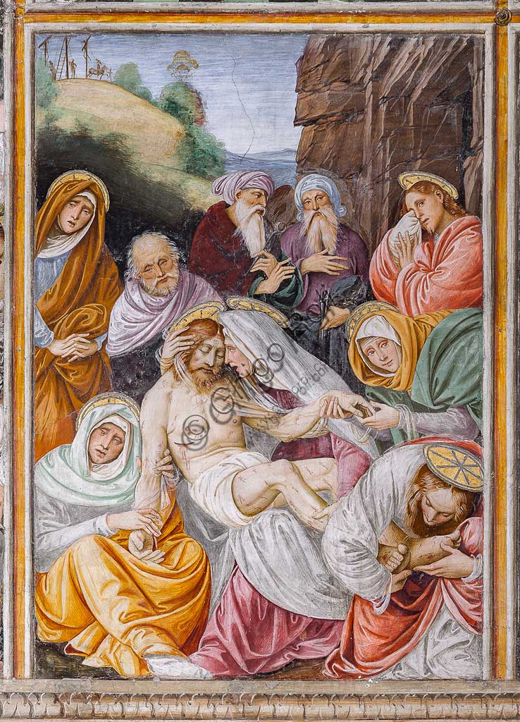Varallo Sesia, Church of Santa Maria delle Grazie: frescoes of the Gaudenzio Ferrari wall "The life and the Passion of Christ", by Gaudenzio Ferrari, 1513. Detail of "The Virgin's Lamentation on the Dead Christ".