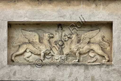 Mantua, Palazzo Te (Gonzaga's Summer residence): detail  of the Northern side with bas-relief representing some griffins.