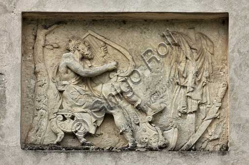 Mantua, Palazzo Te (Gonzaga's Summer residence): detail  of the Northern side with a bas-relief representing King David.