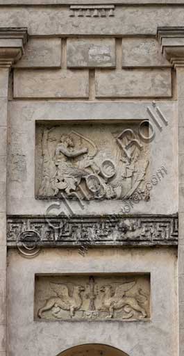 Mantua, Palazzo Te (Gonzaga's Summer residence): detail  of the Northern side with bas-reliefs representing King David and two griffins.