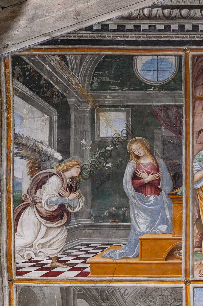 Varallo Sesia, Church of Santa Maria delle Grazie: frescoes of the Gaudenzio Ferrari wall "The life and the Passion of Christ", by Gaudenzio Ferrari, 1513. Detail of "The Annunciation".