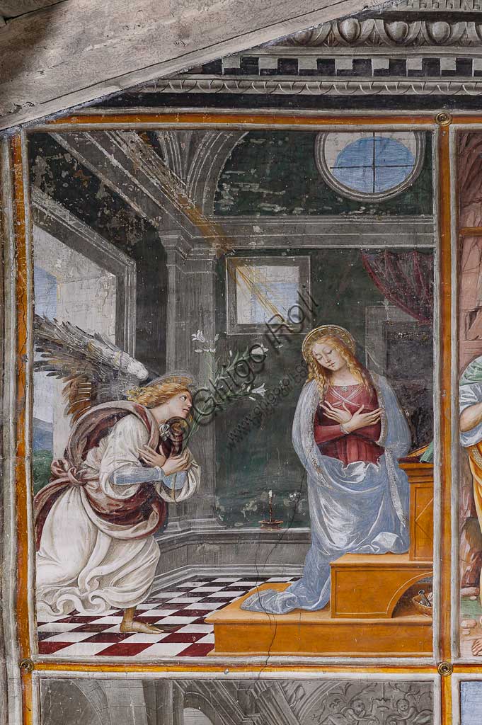 Varallo Sesia, Chiesa di S.ta Maria delle Grazie: affreschi della parete paudenziana “La vita e la passione di Cristo” , di Gaudenzio Ferrari, 1513. Particolare della "Annunciazione".